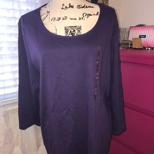 Karen Scott Purple Woman’s Plus 2x 3/4 Sleeves